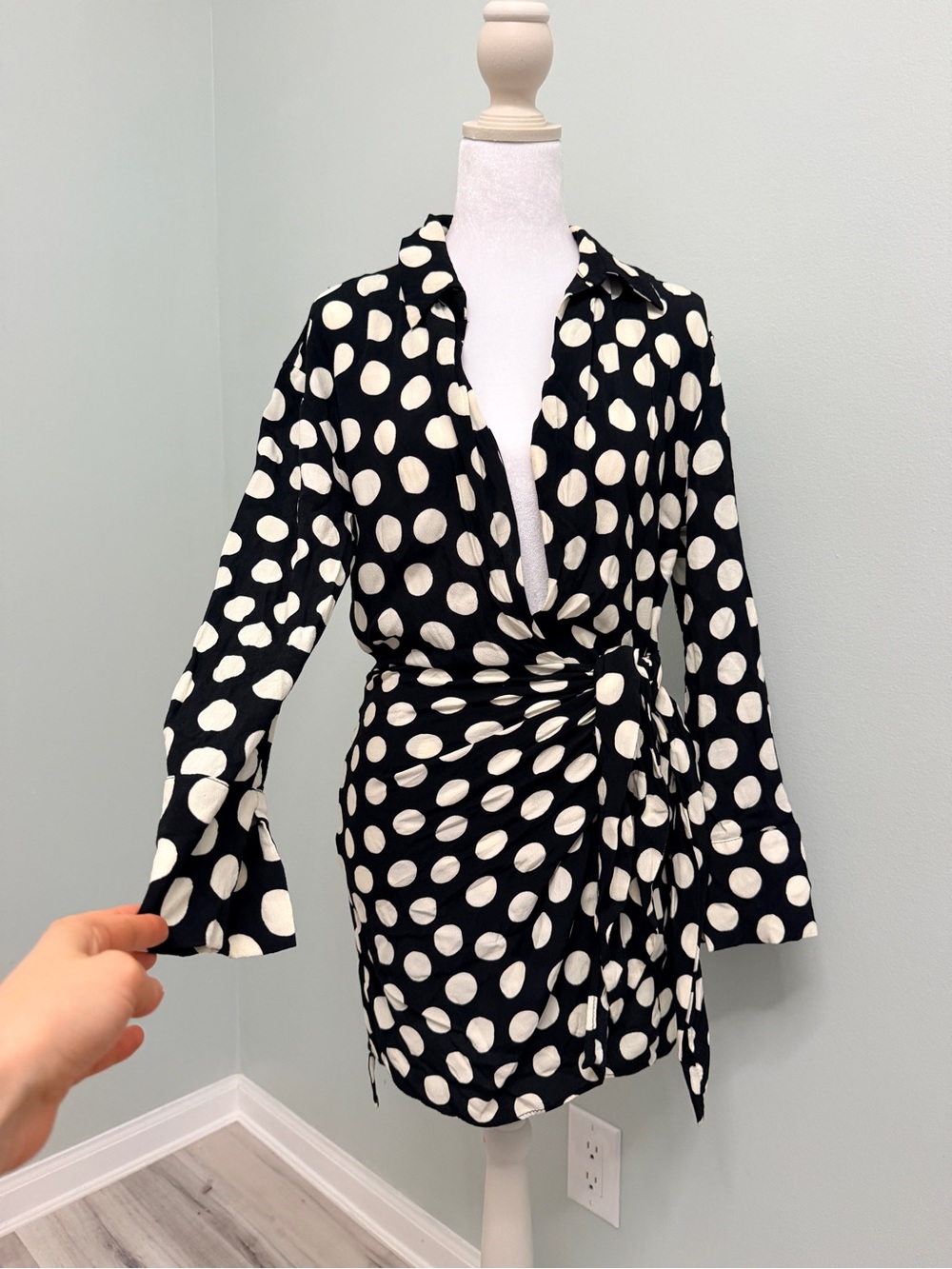 Zara Black & Cream Polka Dot Wrap Dress